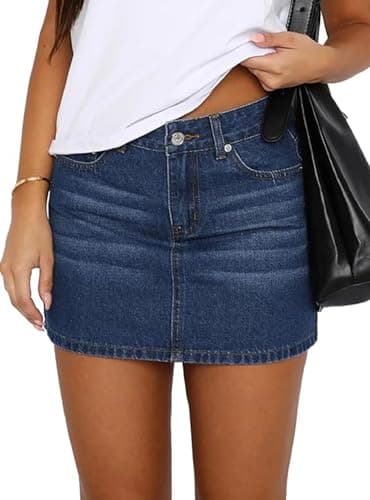 Image of Betrodi Women Blue Denim Mini Skirt - Casual Low Rise Micro Cargo with Pockets, Stretch Bodycon Jean