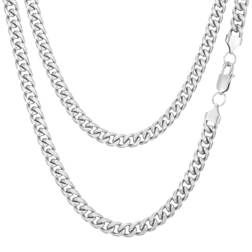 Image of AFSTALR Silver Chain Necklace Mens 8mm Stainless Steel Curb Chains Cuban Link Jewellery for Men Women 18Inch