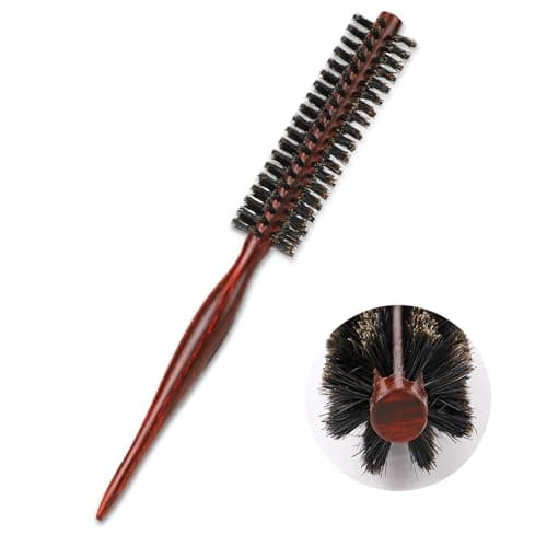 Image of Boar Bristle Hair Small Round Blow Drying Brush for Women's Short & Thin Hair, Natural Wooden Handle, Soft Bristle, Beard Brush for Men