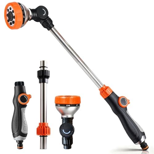 Image of Watering Lance for Garden Hose - 45cm Garden Hose Spray Lance with 8 Adjustable Patterns - 180° Watering Wand for Hanging Baskets - Extended Hosepipe Spray Gun Hosepipe Attachment