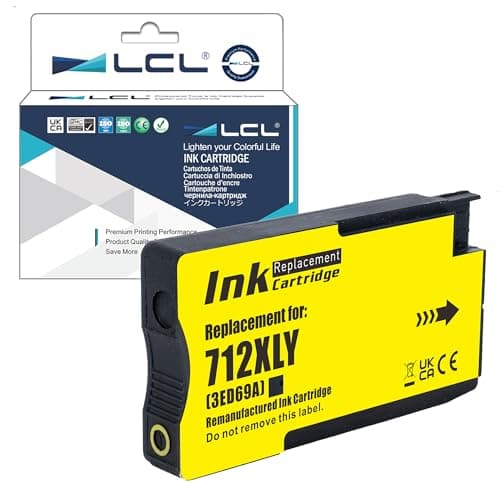 Image of LCL 712 712XL Yellow high capacity 29-ml Ink Cartridge Replacement for HP 712 3ED69A DesignJet T650 T630 T250 T230 T210 & Studio Large Format Plotter Printers (1-Pack)