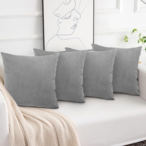 Image of Aspire Homeware Silver Cushions with Covers Included 45 x 45 cm Pack of 4 (4-Cushion Covers, 4-Inserts) with Invisible Zipper Pattern Cushion for Home Décor, Bedroom & Sofa (18x18 Inchs)