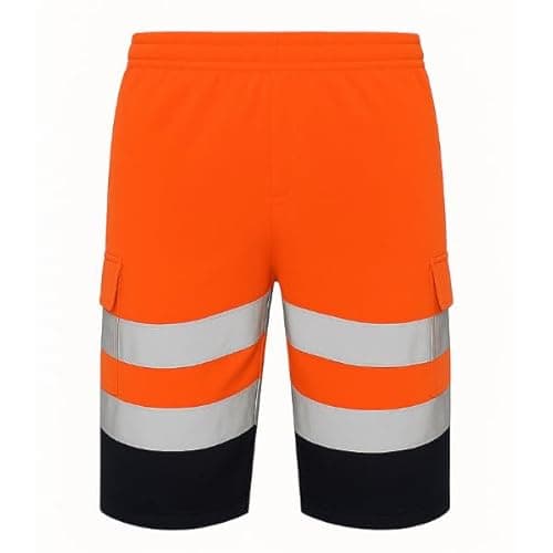 Image of GM WORKWEAR Hi-Vis Cargo Work Shorts – High Visibility Reflective Safety Shorts for Men, Lightweight Breathable, with Pockets Multi Colours (UK, Alpha, L, Regular, Regular, Orange/Navy)