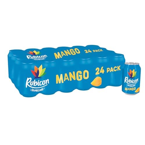 Image of Rubicon 24 Pack Sparkling Mango Flavoured Fizzy Drink with Real Fruit Juice, Handpicked Fruits for a Temptingly Intense Taste "Made of Different Stuff" - 24 x 330ml Cans
