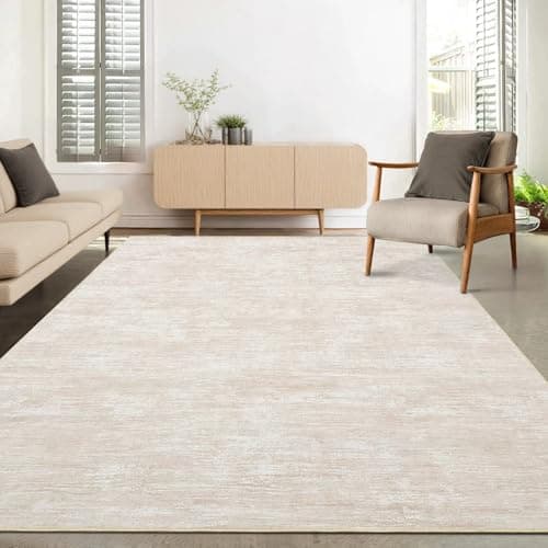 Image of LuxFocus 160x230 cm Modern Solid Rug Living Room, Washable Area Rug for Bedroom, Solid-colour Design with Texture, Non-Slip Low-Pile Carpet for Nursery Office Dining Room, Beige