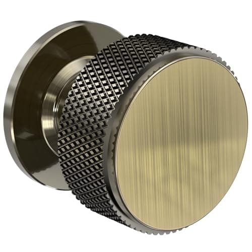 Image of FURNIWARE Pack of 5 Knurled Cabinet Knobs, Shiny Antique Brass Cabinet Knobs, Solid Cupboard Handles with 2 Sizes Screws, Round Single Hole for Kitchen, Dresser, Wardrobe, Chest of Drawers, Furniture