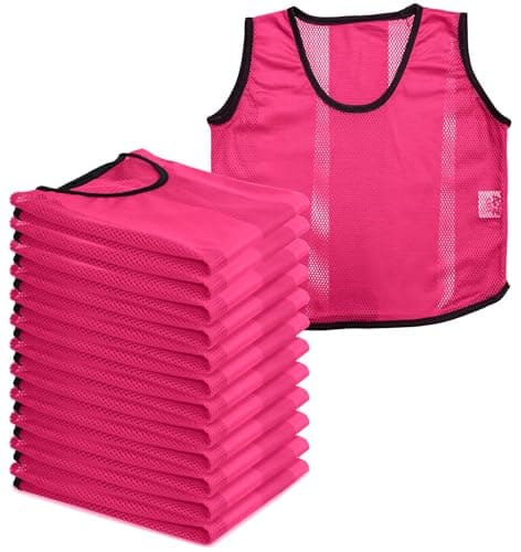 Image of A2Z 12 Pack Sports Training Mesh Bibs Lightweight Comfortable - Sports Bibs Neon Pink 12 Pack 4-8
