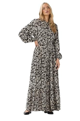 Image of Long Tall Sally - LTS Tall Brown Floral Print Tea Dress - Women's