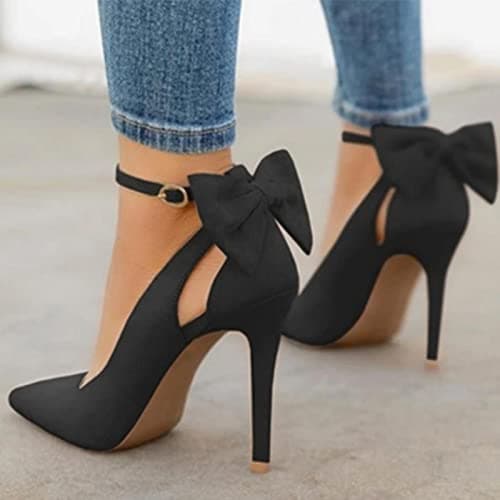 Image of Women Pointed Toe High Heels Woman Thin Heels Ladies Sexy Pumps Ladies Buckle Strap Female Fashion Bowknot Shoes Plus Size 37-40, Black