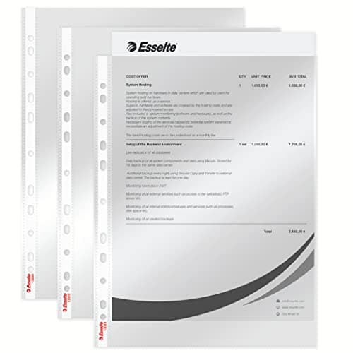 Image of Esselte Plastic Punched Pocket A4, Clear Gloss Finish, Top Open, 43 Micron Polypropylene, Pack of 100, 13089