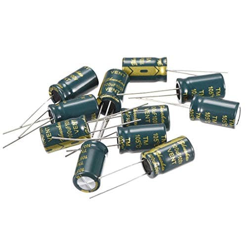 Image of sourcing map Aluminum Radial Electrolytic Capacitor Low ESR Green with 100uF 100V 105 Celsius Life 3000H 10 x 17 mm High Ripple Current,Low Impedance 10pcs
