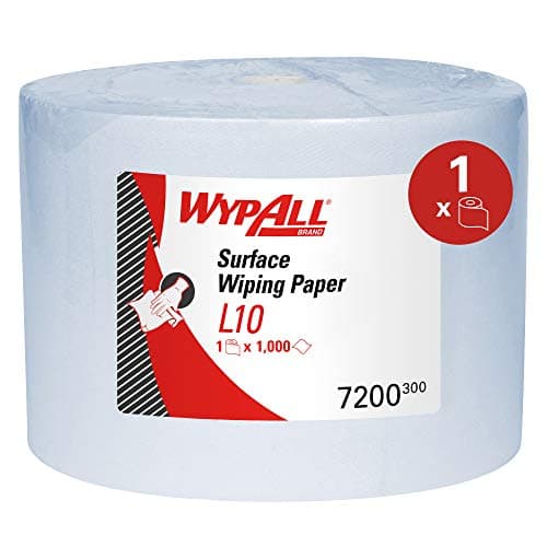 Image of WypAll L10 Surface Wiping Paper Roll – Blue Jumbo Roll for Light-Duty Tasks, Airflex Technology, Compatible with Kimberly-Clark Dispensers – 1 Roll x 1,000 Paper Wipes (1,000 Total), Model-Nr. 7200