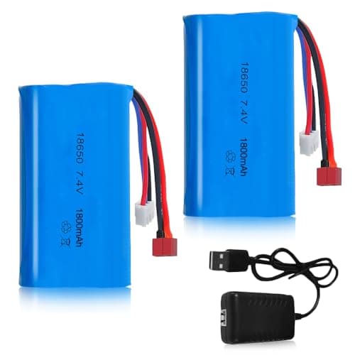 Image of SGZIOO 2 x 7.4 V 1800 mAh Li-ion Battery, Rechargeable RC Battery 7.4 V with XH-3P Plug and USB Charger, 18560 Li-ion Battery for RC Drone Vehicles, Robot, Boat, Airplane, Monster Truck, Quadcopter