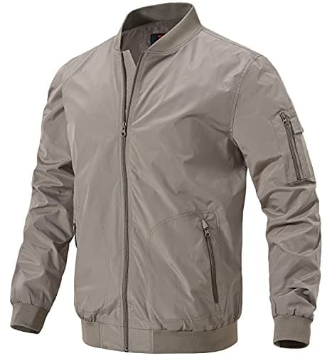 Image of Gopune Men's Windproof Bomber Jackets Lightweight Running Windbreaker Outdoor Golf Fashion Coat Khaki,2XL