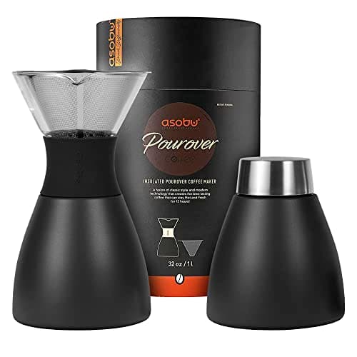 Image of asobu Insulated Pour Over Coffee Maker with Glass Carafe – Black – Stainless Steel – 900 ml