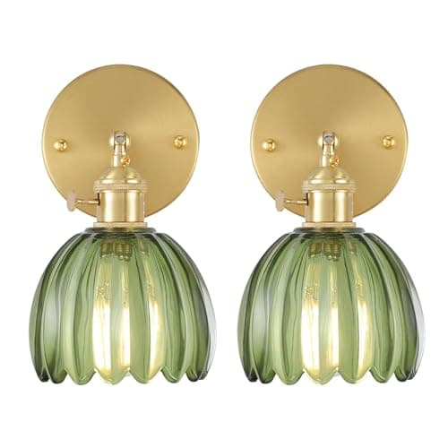 Image of Shenmoyl Vintage Wall Lights Set of 2 Wall Lamps Indoor Gold Wall Sconces 180 Degree Adjustable with Switch for Living Room Bedroom Bedside Bathroom Tulip Green