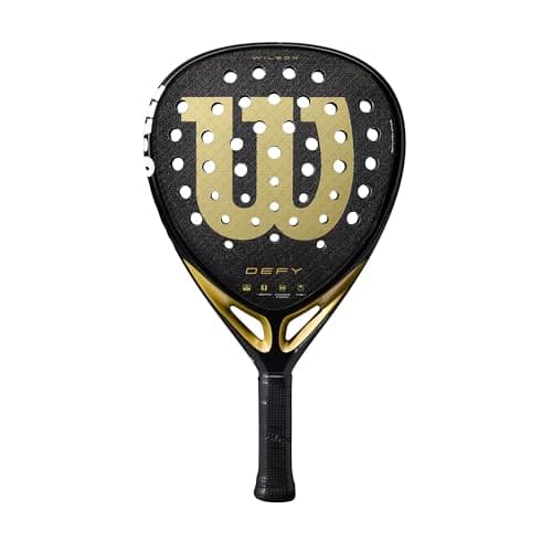 Image of Wilson Defy V1 Padel Racket, Unleash Dynamic Power and Bold Spin, Made with a 3K Carbon Surface and Aeroexact Design, Colour: Black/Gold, Size: 2