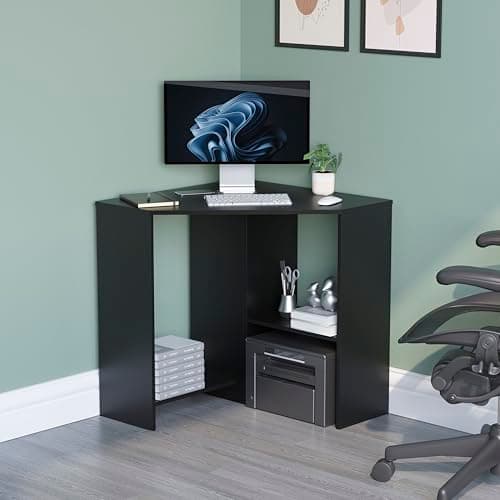 Image of Vida Designs Hetton Corner Computer Desk with Shelves Home Office Laptop Table Video Game Furniture Wood 76 x 100 x 70cm
