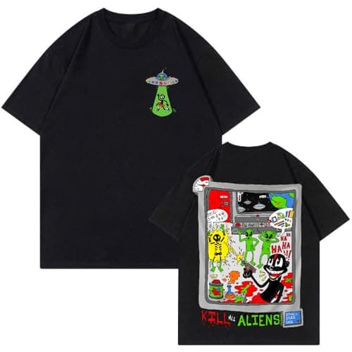Image of PHARCOYOU Lil Darkie First Contact T-Shirt Europe Tour 2024 Crewneck Short Sleeve Streetwear Women Men Hip Hop Tops (XL,Black)