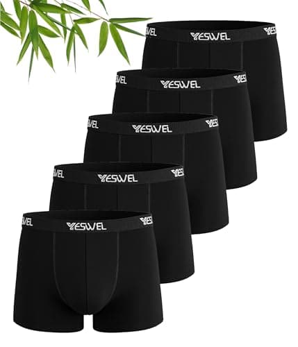 Image of YESWEL Bamboo Boxers Mens, Boxer Shorts Multipack of 5, Anti Chafing Underwear, Moisture Wicking Breathable Underpants, No Itchy Labels Pants Trunks (5x Black, XXL 2XL)
