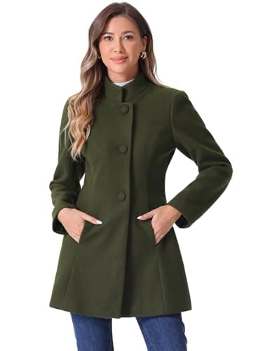 Image of Allegra K Women's St. Patrick's Day Winter Overcoat Mid-Long Stand Collar Single Breasted Coat Outerwear Army Green S