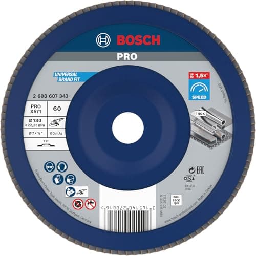 Image of Bosch 1x PRO Metal X571 Flap Disc Straight Version Plastic for Large Angle Grinders (for Steel, Stainless steel, Ø 180 mm, Grit 60, Professional Accessory Large Angle Grinder)
