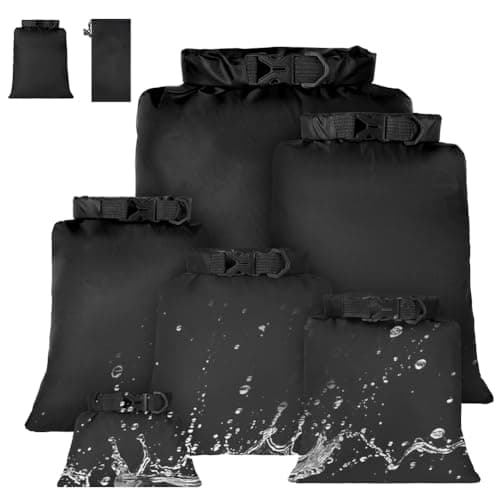 Image of vsshe Waterproof Dry Bags 6PCS, Lightweight DryBags, Compression Sack Canoe Bag with1.5L, 2.5L, 3L 3.5L, 5L, 8L Sacks Bag for Kayaking Rafting Boating Hiking Camping Travel Backpacking Black