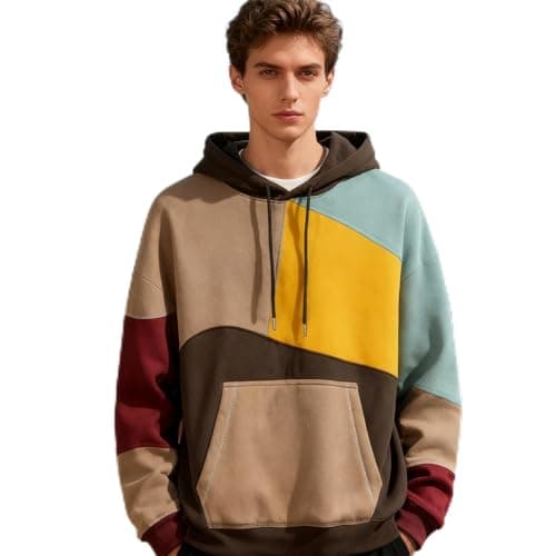 Image of RUIZEHONG Men's Hoodies Color Block Long Sleeve Sweatshirts Fashion Techwear Hoodie Colourful Lightweight Pullover