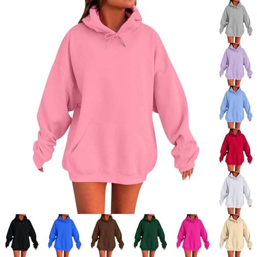 Image of Hoodie Women's Oversize Long with Hood - Hoodies for Teenagers Girls Oversized Sweatshirt Cotton Hoodie Large Sizes Long Sleeve Pullover Plain Basic Long Sleeve Shirt Harajuku Streetwear, black