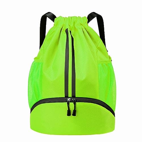 Image of Hoedia Sports Drawstring Backpack Duffle Bag - Swimming PE Gym Bag with Shoes Compartment and Wet Proof Pocket for Women&Men (Green)