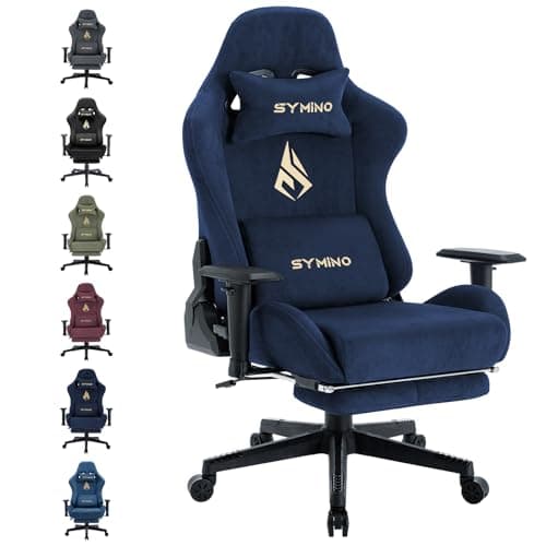 Image of Symino Gaming Chair, Computer Chair with Footrest, Headrest and Lumbar Support, Ergonomic PC Chair, Height Adjustable Rotating Task Chairs, Navy Blue
