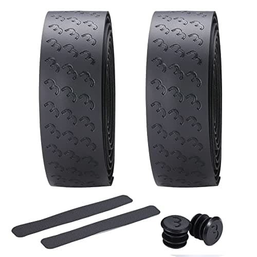 Image of BBB Cycling Bike Handlebar Tape Pattern Grip Tape Road, Urban and MTB Bicycles, Non-Slip, Includes Handlebar Plugs and Finishing Tape Black UltraRibbon Gel BHT-15G