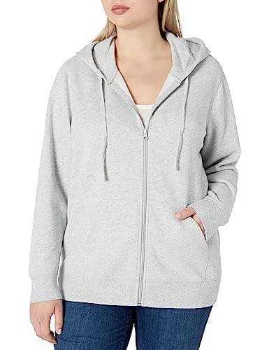 Image of Amazon Essentials Women's Fleece Full-Zip Hoodie (Available in Plus Size), Light Grey Heather, L