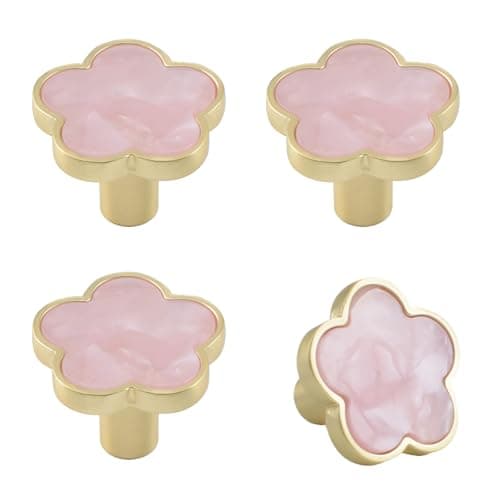 Image of MOROBOR Decorative Pink Flower Kitchen Cabinet Knobs, 4 Pack Creative Dresser Drawer Pulls Furniture Cupboard Door Pull Handles Single Hole Zinc Alloy Knob Furniture Accessories