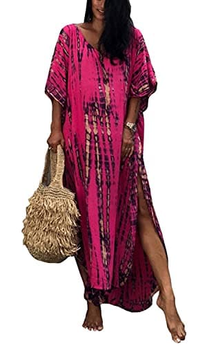 Image of Orshoy Ladies Kaftan Dresses, Caftans for Women Long Summer Kimono & Maxi Style Loungewear Plus Sizes B-Red