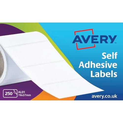 Image of Avery AL01 Address Roll Labels, 250 Stickers Per Roll, Blank White Sticky Labels on a Roll