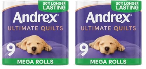 Image of Andrex Supreme Quilts Mega Toilet Roll - 9 Mega Rolls (13.5 Standard), 3-ply, 25% Thicker Paper Than Before to Provide Ultimate Quilted Comfort (Pack of 2)