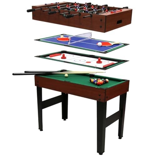 Image of CHARLES BENTLEY Games Table, 3 Foot, 4-In-1 Multi Sports Table, Including Pool, Football, Push Hockey, Table Tennis, Games Table, Two Bats, Net, Two Cues, Pool Balls, Puck (94x76x54cm)