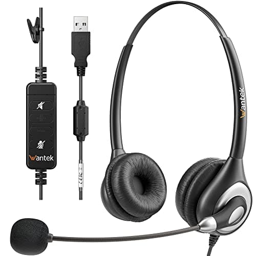 Image of Wantek 602NUSB Headsets with Noise Canceling Microphone for Call Center Online Conference Office Work Teams Meetings Windows Computers Laptops
