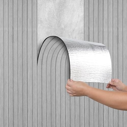 Image of Camiraft Peel and Stick Wall Panels Self-Adhesive Wood Wall Panels Waterproof 3mm Thick Stick on Wall Panels Wood Paneling Wallpaper for Kitchen,Living Room,Bedroom,Ceilings,Office,40x300CM Grey