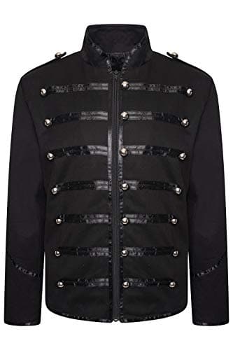 Image of Ro Rox Marching Band Men’s Military Jacket, Men’s Drummer Parade Jacket for Music Festivals, Cosplay, Halloween, Themed Parties, Black & Black, M