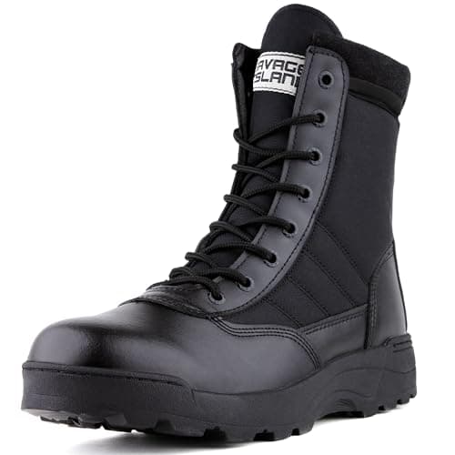 Image of Savage Island Guardian Tactical Combat Boots – Side Zip & Lace Up Breathable Military Patrol Boots for Work, Police, Outdoor Work, Cadets & Security