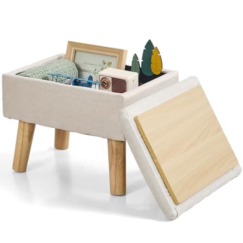 Image of BRIAN & DANY Footstool Ottoman with Storage, Linen Rectangle Storage Ottoman, Foot Stool with Legs Sofa Footrest for Living Room Entryway Office, Beige