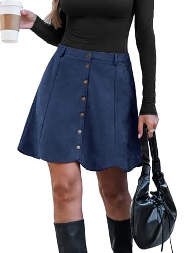 Image of CUPSHE Women Mini Skirt Faux Suede High Waist A-Line Button Front Shorts Casual Vacation Skirts Navy Blue L