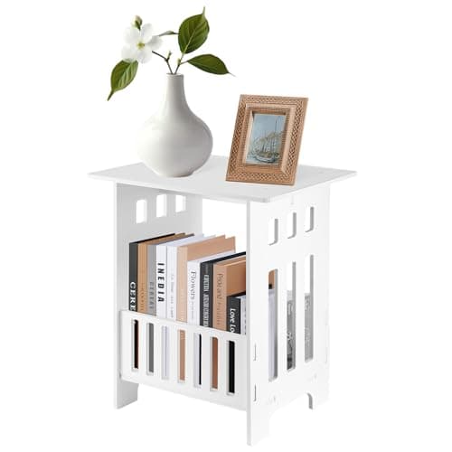 Image of CROWNSHOP Small Side Table Side End Coffee Table Beside lamp Stand Nightstand Storage Shelf for Living Room Bedroom Bathroom Office Hallway White (1PC)