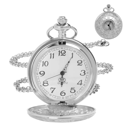 Image of OFFCUP Modern Quartz Pocket Watch with Chain, Vintage Pocket Fob Watches for Men, Roman Numerals Stylish Design for Birthday, Anniversary, Christmas, Father's Day