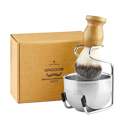 Image of Anbbas Shaving Brush Synthetic Badger Hair Wood Handle,Stainless Steel Shaving Stand and Bowl,Perfect for Men Wet Shave