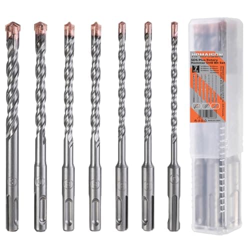 Image of HPMAISON SDS-Plus Hammer Drill Bit, 7PCS Cross Drill Bits, 4-Cutter Tungsten Carbide Tip Fully Hardened Tool for Concrete, Brick, Cement, Stone, Granite, Marble & Masonry, 5/6/6/8/8/10/12mm x 160mm