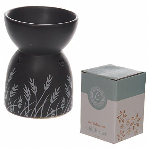 Image of Puckator Eden Grass Design Black Ceramic Oil & Wax Melt Burner - Wax Melt Burners Warmer - Boho Bedroom Decor Diffuser Scent Tea Light Burner Holder - House Warming Gift - Aromatherapy Set