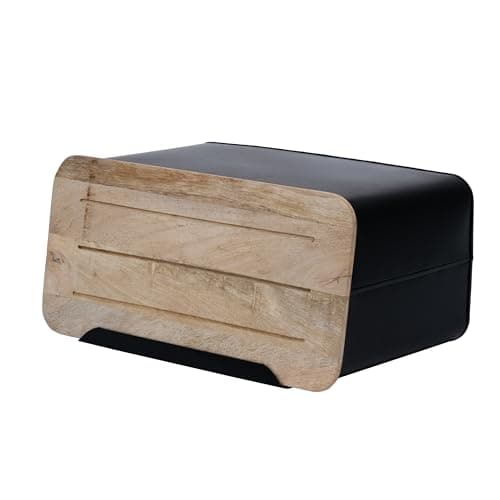 Image of Olly & Rose Fresh Large Matt Black Bread Bin with Bamboo Lid and Ventilation for Fresh Bread and Pastries